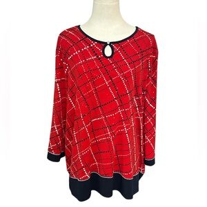 Alfred Dunner Womens Size XL Pullover Blouse Stretchy Red/navy blue long Sleeves